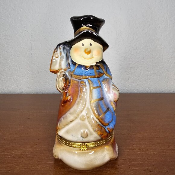Porcelain Snowman Hinged Trinket Box / Christmas / Gift - Picture 1 of 7